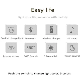 696 L4 Qi Bezvadu Lādētāju Stāvēt LED Galda Lampas Gaismas Smart Touch 3 in 1 Bluetooth Skaļruni, iPhone XS XR X 8 Samsung