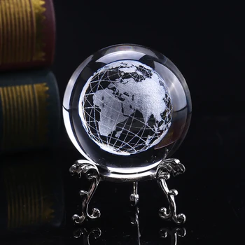 6cm 3D Zemes Miniatūra Lāzera Iegravēts Kristāla Bumbu, Stikla, Kristāla Globusa Laivas Rotājumu Mājas Apdares Jomā Dāvanu
