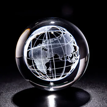 6cm 3D Zemes Miniatūrās Lāzera Iegravēts Kristāla Bumbu Stikla Globuss Jomā Kristāla Laivas Rotājumu Mājas Dekoratīvu Bumbu Dāvanu
