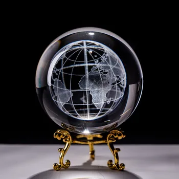 6cm 3D Zemes Miniatūrās Lāzera Iegravēts Kristāla Bumbu Stikla Globuss Jomā Kristāla Laivas Rotājumu Mājas Dekoratīvu Bumbu Dāvanu