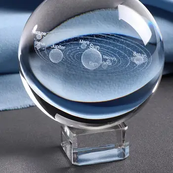 6CM Lāzera Iegravēts Saules Sistēmas Bumbu 3D Miniatūrā Planētas Modelis Sfērā Stikla Globuss, Ornamentu, Mājas Dekoru, Dāvanu Astrophile