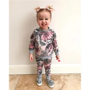 6M-24M Rudens Jaundzimušo Bērnu Apģērbu Meiteņu Drēbes, Kažoku, Topi+Ziedu Bikses garās Zeķes Tērpiem Uzstādīt roupa de bebe terno 2019