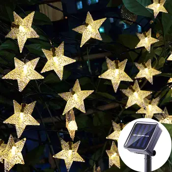6m 50LEDS Saules Star String Pasaku Gaisma silti balta Āra Dārza Ziemassvētku Puse Apdares Saules Gaismas, lai Ziemassvētkos