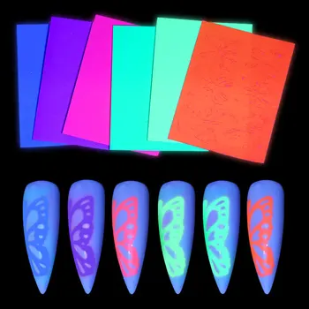 6pcs/set Tauriņa Spārni Nagu Uzlīmes 3D Nagus Fluorescences Decal Kuģīši pašlīmējošās Uzlīmes Nail Art Manikīrs Akrila Rīki