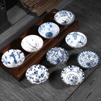 6PCS/Set Ķīniešu Keramikas Zilā Un Baltā Porcelāna Kung Fu Tējas Komplekts Drinkware Retro Tējas Tase Gaiwan Radošas Dāvanas Nejauši Stili