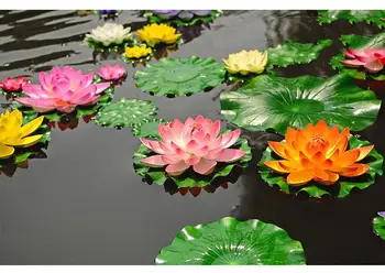 6PCS Simulācijas Lotus Lilijas Mākslīgie Plastmasas Dīķa Augi Mājas Fish Tank Apdares 4GAB Izmērs M Un 2GAB Mākslīgie Ziedi