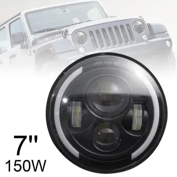 7 Collu 150W Auto Lukturu Apaļā Black LED priekšējo Lukturu ar High Low Beam White DRL Dzintara Pagrieziena Signāla 15000LM Jeep Wrangler