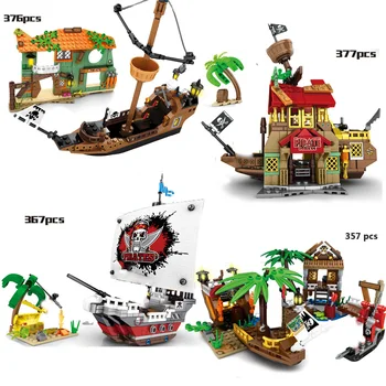 7 Veidi Idejas Sērijas Pirāts Kuģa Salas Ainas Celtniecības Bloki Radītājs Laivu Filmu Ķieģeļi, Rotaļlietas, Dāvanas Bērniem Bērnu