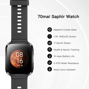 70mai Saphir Smartwatch Bluetooth GPS 70mai Skatīties Sporta Sirds ritma Monitors 5ATM ūdensizturība Zvanu Atgādinājumu 70mai APP