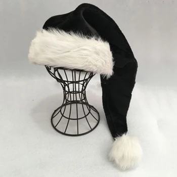 75cm Pieaugušo Melna Plīša Ilgi Ziemassvētku Cepuri Ziemassvētki Kostīmu Pompom Santa Claus Klp Dropship