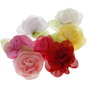 7cm Boutique Rožu Šifona Ziedu Mini DIY Ziedi Bez Klipus Ziemassvētku Kāzu Meitenes Matu Aksesuāri 20pcs/daudz
