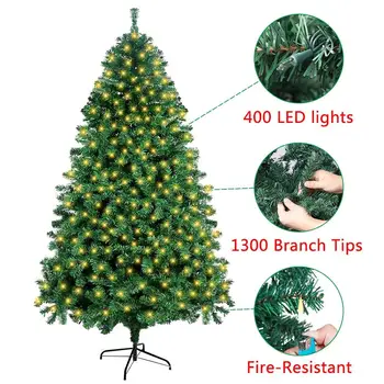 7ft/210cm Big LED Mākslīgās Ziemassvētku Koks ar 400pcs Gaismas 1300pcs Filiāles Jauno Gadu Automātisko Mākslīgās Ziemassvētku Eglītes