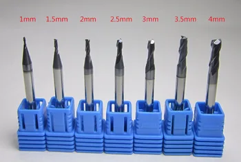 7PCS HRC45 1mm 1.5 mm 2 mm 2,5 mm 3 mm 3.5 mm 4mm 2 flautas Volframa Karbīda Beigu Dzirnavas uzstādīt biti / frēzēšanas CNC mašīna, L=50mm