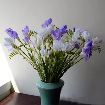 7pcs Zīda Orhideja, Frēzijas, Mākslīgie Ziedi piemājas Dārzā Viltus Vāze, Zieds Ziemassvētku Kāzu Puse, Apdares 60cm Garš Augi