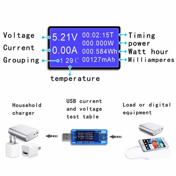 8 1 LCD USB Strāvas Sprieguma Detektors Lādētāja Jauda Testeri Mērītāju Jauda Banka Testeri Rīki