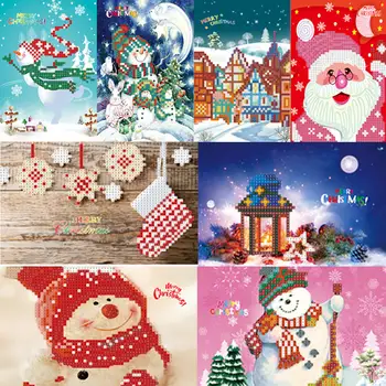 8 Gabali/komplekts DIY Dimanta Urbšanas Krāsošana Apsveikuma Kartīti Ziemassvētku Svētku, Dzimšanas dienu, Jauno Gadu Vēlas Karti Bērnu Apsveikuma kartiņu