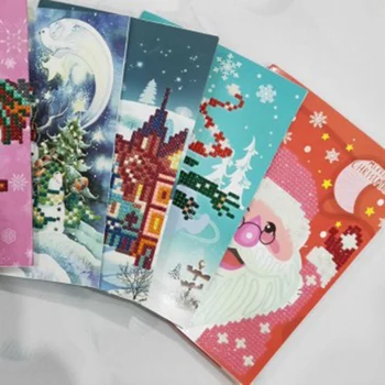 8 Gabali/komplekts DIY Dimanta Urbšanas Krāsošana Apsveikuma Kartīti Ziemassvētku Svētku, Dzimšanas dienu, Jauno Gadu Vēlas Karti Bērnu Apsveikuma kartiņu