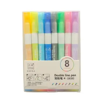 8 Krāsas Dubultā Līnijas Kontūru Pildspalvu Komplekts Metāla Krāsu Marķieri, Marķieri, Pildspalvas Mākslas Glezniecības Skolas Piederumi Rakstīšanai