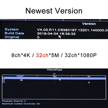 8ch*4K/32ch*5,0 MP/32ch*1080P H. 265/H. 264 VRR Tīkla Vidoe Reģistratoru DVR Valdes IP Kamera ar SATA Līnijas ONVIF CMS XMEYE
