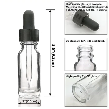 8pcs 1/2 Oz 15ml Vienkārša, caurspīdīga Stikla Pudeles Pilinātāju ar stikla aci pilinātāju, lai ēteriskās eļļas, aromterapija, eļļains šķidrums, argana eļļas