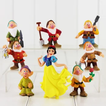 8Pcs/Komplekts Princese sniegbaltīte un Septiņi Rūķīši Attēls Rotaļlietu 5-10cm Mini Modeļu Lelle Bērniem