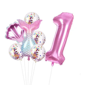 8pcs paciņu sirēna puse skaits 123456789 balonu 1 dzimšanas diena 1 par vienu gadu dzimšanas dienas svinības dekors bērniem folijas aste balonu jūrā