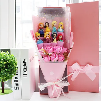 8pcs Skaisto princesi rotaļlietas, multfilmas pušķi, dāvanu kastē ar Mākslīgie ziedi radošo Izslēgšanas/Dzimšanas diena/Valentine dāvanas
