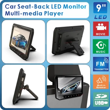 9 collu Auto Monitors USD/SD/MP5 auto sēdeklīti atpakaļ, multi-media player Tālruņa uzlādes funkcija SH9088-MP5