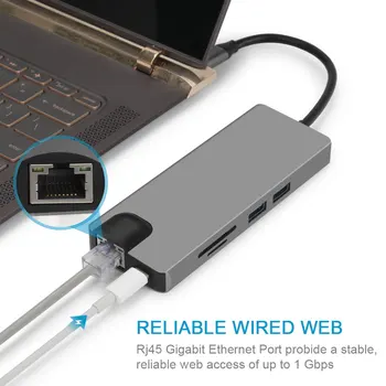 9-In-1 C Tipa Hub USB C HDMI VGA RJ45, USB 3.0 Pieslēgvietām, SD/TF Karšu Lasītājs, USB-C Elektroenerģijas Piegādes MacBook Pro datorā Ar PD