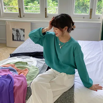 9 krāsas rudens 2020. gadam korejiešu stilā, Sieviešu, sporta Krekli soild konfektes krāsu īss Krekls Sieviešu džemperi (F4097)