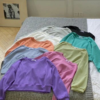 9 krāsas rudens 2020. gadam korejiešu stilā, Sieviešu, sporta Krekli soild konfektes krāsu īss Krekls Sieviešu džemperi (F4097)