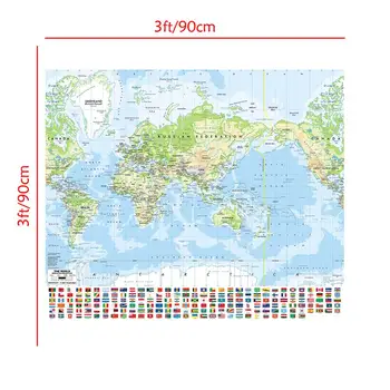 90x90cm Merkatora Projekcijas Pasaules Kartē Neausta Drukāšanas Pasaules Karte ar Valsts Karogu Izglītības