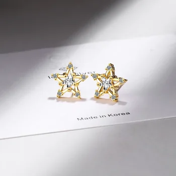 925 Sterling Silver Crystal Star Stud Auskari Sievietēm, Kāzu Dāvanas Modes Rotaslietas pendientes plata de ley 925 mujer eh050