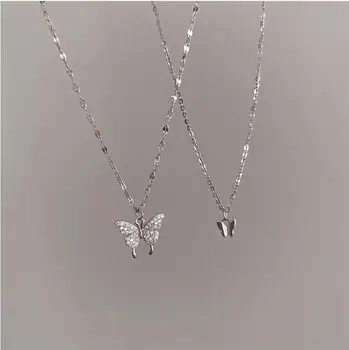 925 Sterling Sudraba Clavicle Ķēdes Crystal Butterfly Šarmu Kulons sānslīdi kaklasaite Kaklarota Sievietēm, Meitenēm Paziņojumu Rotaslietas dz788