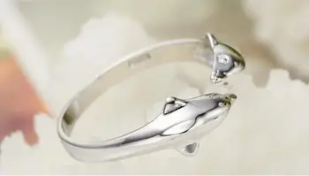 925 sterling sudraba modes delfīnu zivju dāmas pirkstu gredzeni, rotaslietas nav izbalināt sieviešu atvērt pusi gredzenu piliens kuģniecība