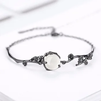 925 sterling sudraba modes melnā pērle, dabas balts halcedons dāmas rokassprādzes, rotaslietas sievietēm sieviešu dāvanu vairumtirdzniecības lēti