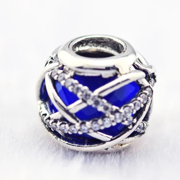 925 Sterling Sudraba Royal Zila Kristāla Galaxy Šarmu Fit Pandoras Rokassprādzes DIY Krelles Rotaslietas Pieņemšanas Berloque