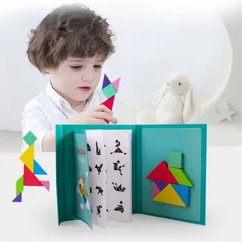 96 Puzles Magnētisko Tangram Bērnu Rotaļlietu Montessori Izglītības Burvju Grāmatu Uzvalks L9CD