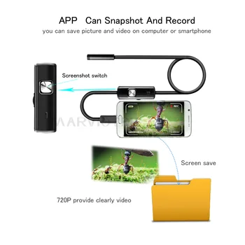 9mm Wifi Endoskopu, Novērošanas kameras Mini Kameras HD 720P Endoscop Android Mīksto Kabeļu Cauruļu Cauruļu Iphone Endoskopu Pārbaudes
