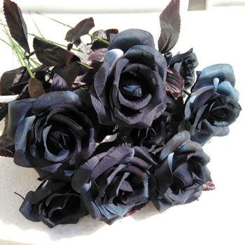 9pcs/Komplekts Mākslīgās Black Rose Puķu Pušķis Simulācijas Augu Nekustamā Touch Viltus Puķes, Dārza Mājas, Kāzu Dekorēšana, Ziedu