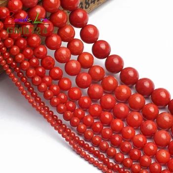 AAA Dabas Sarkanas Koraļļu Pērlītes Rotaslietas Pieņemšanas Zaudēt Apaļas Pērles Diy Aproce, Kaklarota, Rotaslietas 15inches 2/3/4/6/8mm-(F01187)