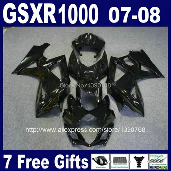 ABS, pilna aptecētājs komplekts SUZUKI GSXR1000 K7 2007 2008 visas glossy black virsbūves pārsegi uzstādīt GSXR 1000 07 08 CB31 +7 dāvanas