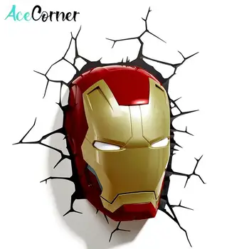 Acecorner Dzelzs Vīrs Galvas, Sejas 3D Radošo LED Sienas Lampa Dekoru Avengers, Marvel Nakts Gaisma Zēns Rotaļlietas Bērniem Ziemassvētku Dzīvojamā Istaba Dāvana