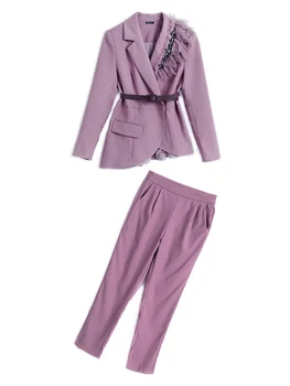 Acs diamond-encrusted vidukļa uzvalks jaka + garš un plānas taisnas bikses, uzvalks sieviešu 2020. gada rudens sākumā jauns