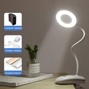 Acu Aizsardzība LED Galda Lampa Touch Ring Nakts Gaisma Ar neslīdošu Klipu USB Uzlādes Bendable Lasījumā Mācību Gultas Lampa