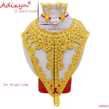 Adixyn Dubaija Lielu Smago Kaklarota/Auskari Rotu Komplekti, Zelta Krāsas Rotaslietām par Sieviešu Āfrikas Līgava Kāzu Dāvanu N09062