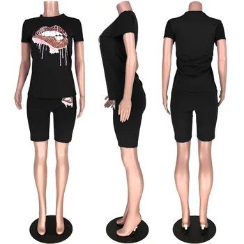 Adogirl Modes Drukāt Sievietes 2 Gabals Nosaka Gadījuma T-Krekls + Biker Šorti Atbilstības Komplekti Kluba Tērpiem Vasaras Drēbes Plus Izmēra