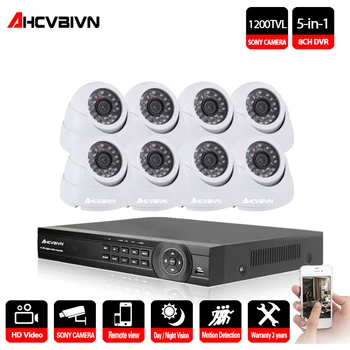 AHCVBIVN Video Novērošanas Sistēmas 8CH CCTV Drošības Komplekts 8PCS 1200TVL Dome Drošības Kamera Nakts Redzamības 8CH 1080P CCTV DVR