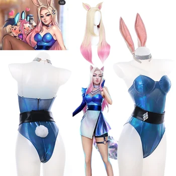 Ahri Cosplay parūka Kostīmu LOL KDA Bunny Girl Sexy Meitenes Kleita Jumpsuits Puse Halloween Kostīmi Anime Attēls Cosplay Jaunas