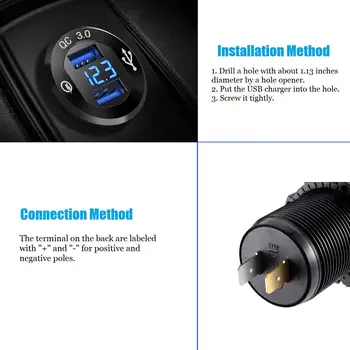 Aileap Alumīnija Dual USB Ports QC3.0 Auto Lādētājs ar LED Voltmetrs Tālruņa Adapteri Strāvas DIY KOMPLEKTS 12V/24V Motociklu, Laivu, Furgonu